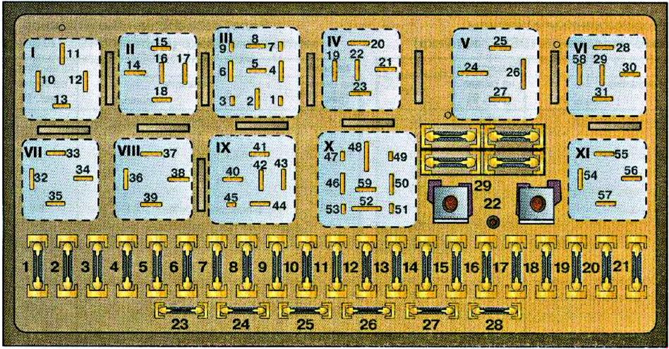 Diagrama de fusíveis do Audi 80 B3 (1986-1991) destacando o fusível 4.