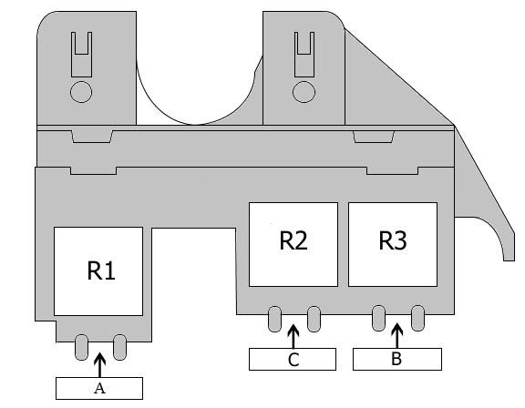 Segundo diagrama da caixa de fusíveis, mostrando a disposição dos componentes elétricos.