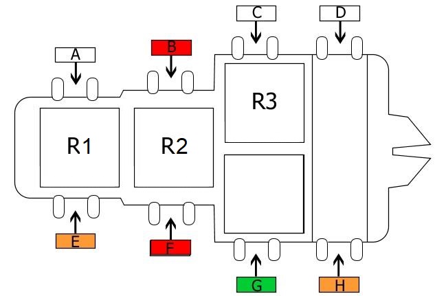 Quarto diagrama da caixa de fusíveis, ilustrando os circuitos elétricos do veículo.