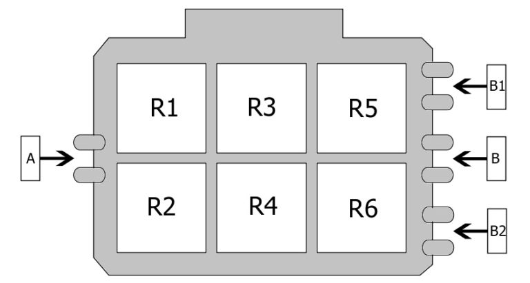 Quinto diagrama da caixa de fusíveis, destacando a localização exata dos fusíveis.