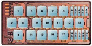 Diagrama detalhado de fusíveis do Audi A6 C4 (1994-1997) com conector de dados.