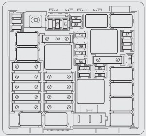 Diagrama detalhado dos fusíveis localizados no compartimento do motor.