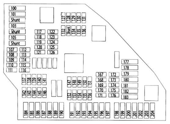 Diagrama da caixa de fusíveis localizada no porta-malas do veículo.