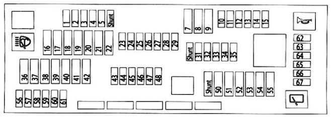 Diagrama detalhado dos fusíveis do BMW X3 F25, anos 2011-2017.
