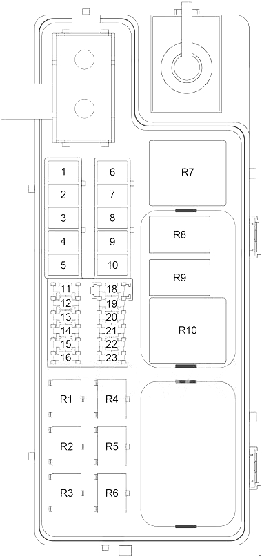 Diagrama de fusíveis do motor a gasolina, ao lado do filtro de ar.