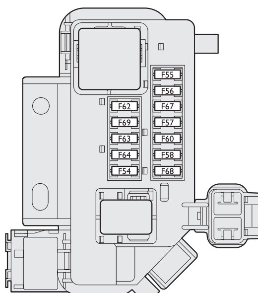 Caixa de fusíveis F44 do isqueiro no porta-malas do Fiat Stilo.