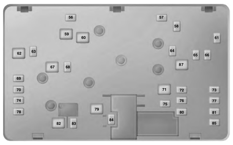 Diagrama de fusíveis e relés do compartimento do motor (2019).