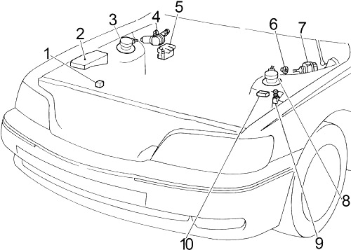 Diagrama da caixa de fusíveis do motor para modelos 1997-2001.