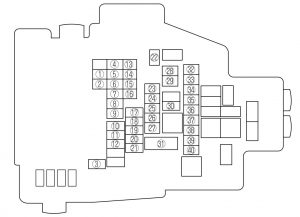 Diagrama do bloco de fusíveis do motor Mazda 6 (2009-2010) para isqueiro.