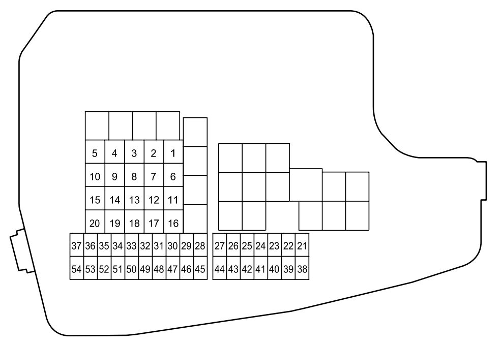 Diagrama de fusíveis do compartimento do motor Mazda 6 GJ1/GL.
