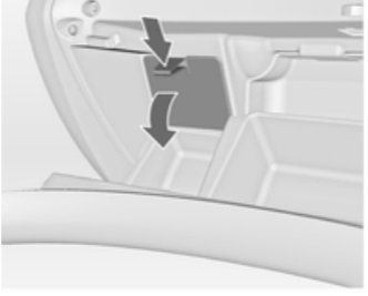 Diagrama da caixa de fusíveis no porta-luvas, acessível após remover a tampa.