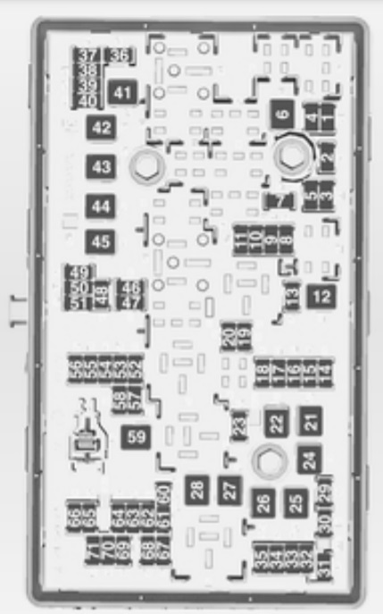 Diagrama da caixa de fusíveis no compartimento do motor, detalhando a sua posição.