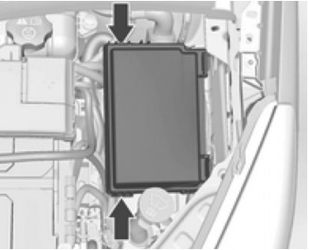 Diagrama de fusíveis no compartimento do motor, lado esquerdo.