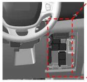 Caixas de fusíveis adicionais no painel de instrumentos do compartimento de passageiros.