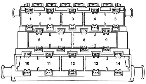 Diagrama adicional de componentes elétricos do Seat Arosa (1997-2004), abaixo dos relés.