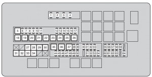 Compartimento do motor do Toyota Land Cruiser (2010-2011) com fusível 1.